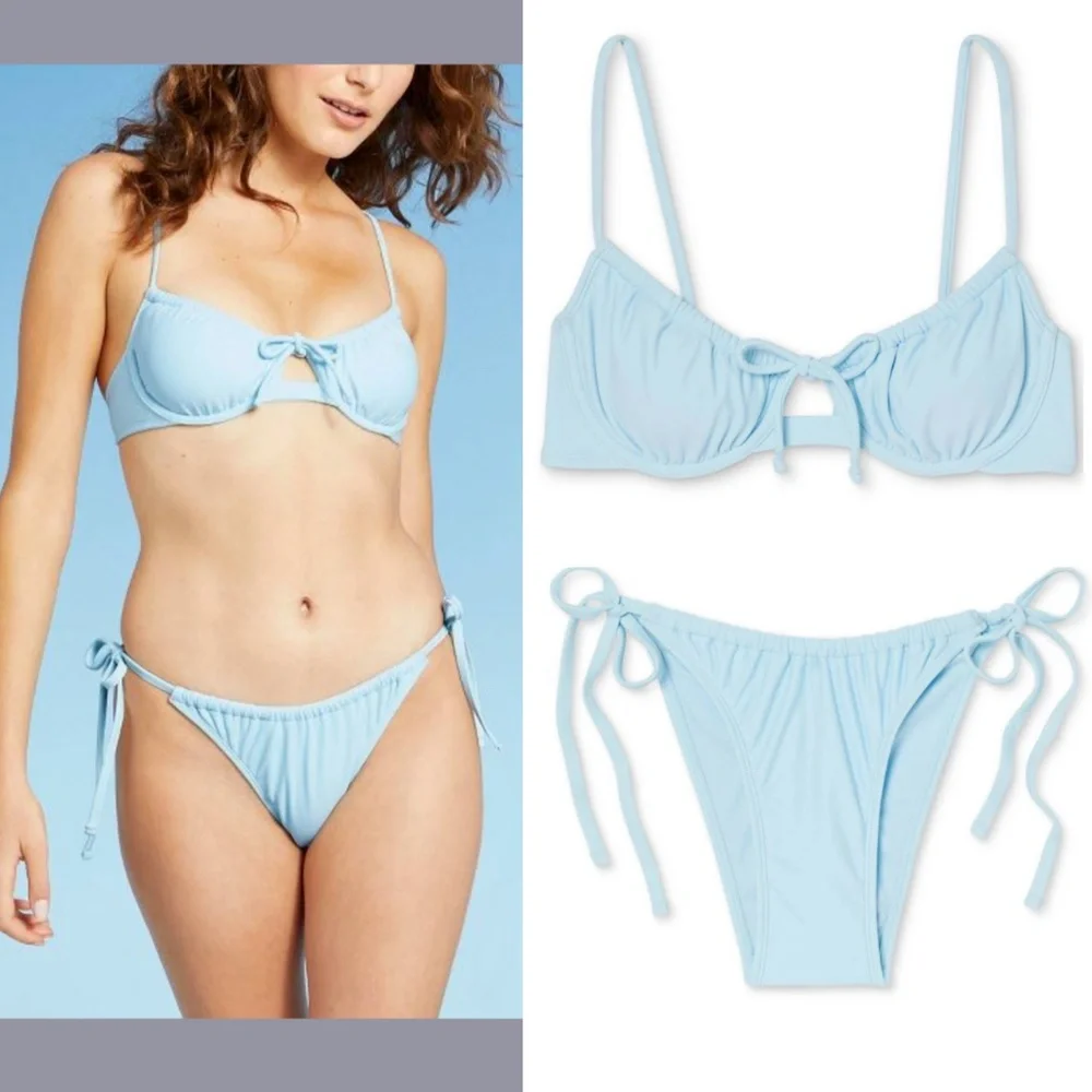 NWD Xhilaration‎ [ Medium ] Shirred Bikini Top + High Leg Bottom Light Blue